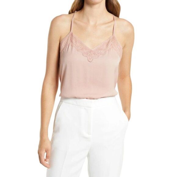 Halogen Lace Trim Racerback Cami Pink Size Small NWOT $39 MSRP - Picture 1 of 8